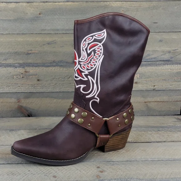 Women's Dingo City Limits Harness Boots  Embroidered Design Brown - Picture 3 of 8